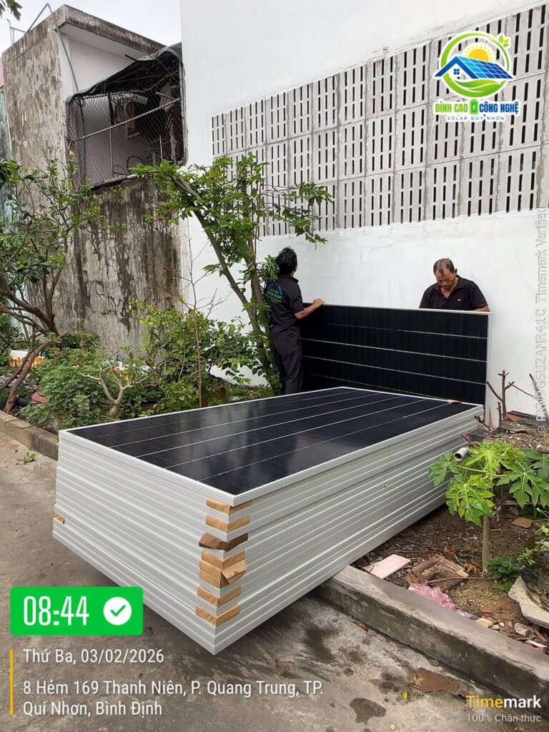 Thi công lắp đặt hệ thống điện mặt trời  kết hợp pin lưu trữ Quy Nhơn