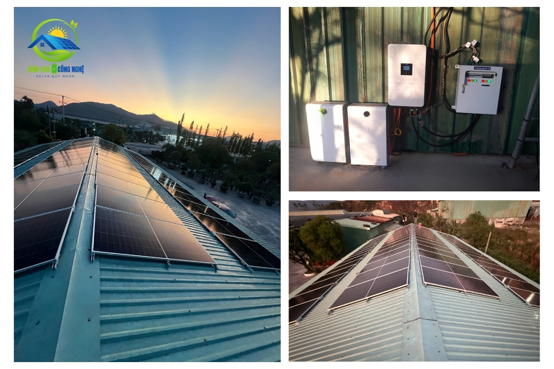 Hệ thống lắp đặt bao gồm 60 tấm pin hestia 610w, 1 biến tần deye 20kw, 2 pin LVTOPSUN 16kw