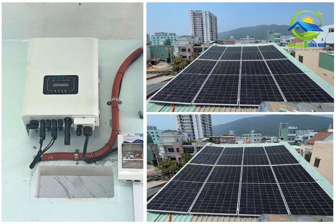 Hệ thống bao gồm 16 tấm pin Hestia 610w và 1 biến tần hòa lưới Deye 10kw 1 pha