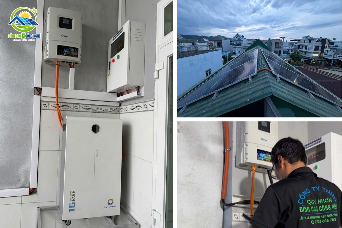 Quy mô của hệ thống bao gồm 8 tấm pin Hestia 610w, 1 biến tần off-grid Deye 6kw, 1 pin lưu trữ LVTOPSUN 16kw