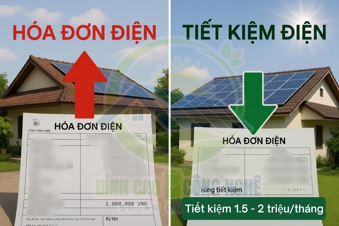 Lợi ích khi lắp đặt điện mặt trơi, giàm 70 - 90% hóa đơn tiền điện/tháng