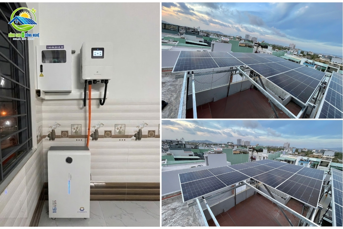 Quy mô hệ thống điện mặt trời hybrid 6.1kwp giúp giảm 2.5 triệu/tháng tại đường Trần Văn Dũng - Quy Nhơn
