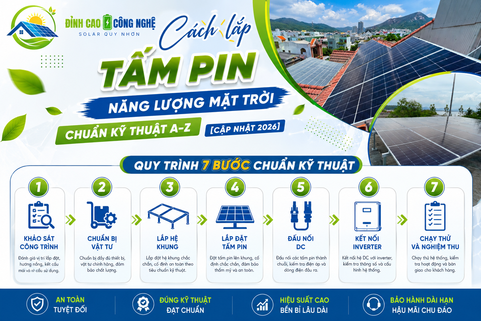 Cách lắp tấm pin năng lượng mặt trời chuẩn kỹ thuật 7 bước
