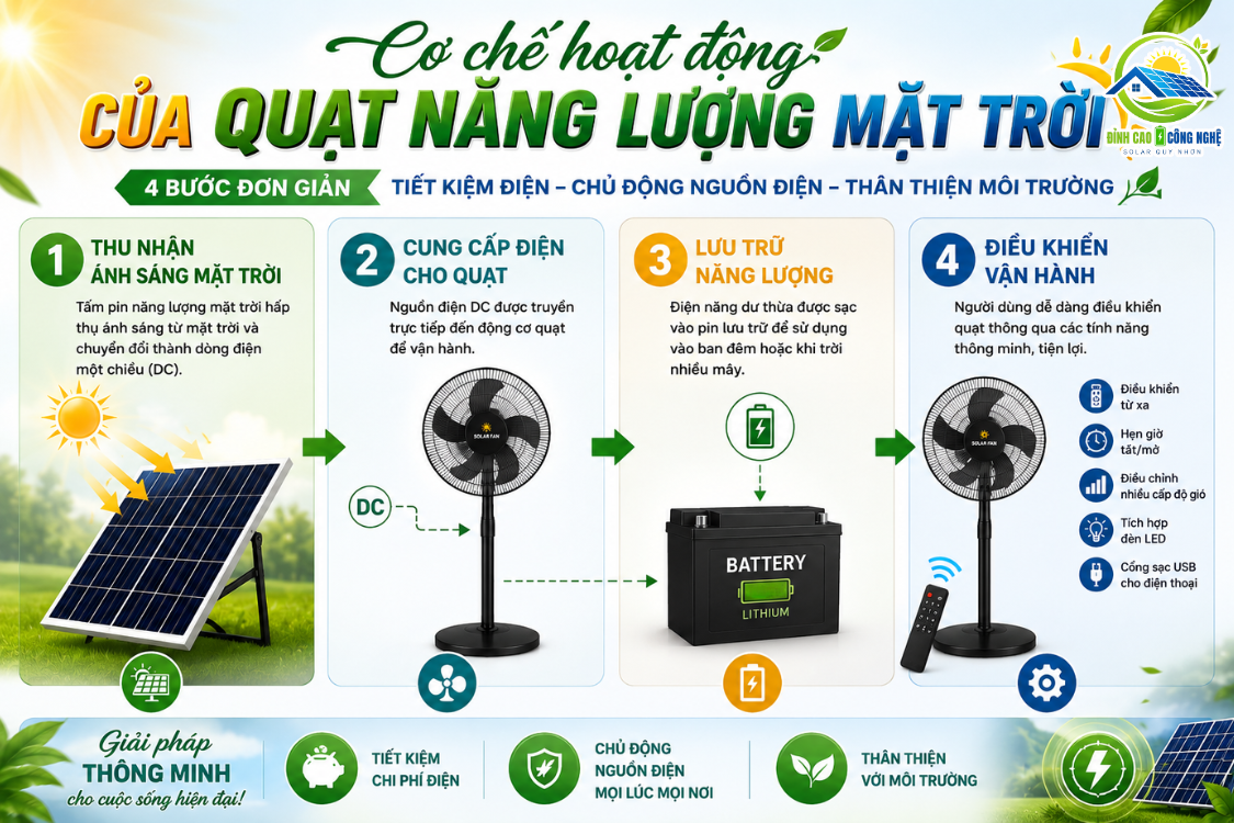 cơ chế hoạt động của quạt năng lượng mặt trời
