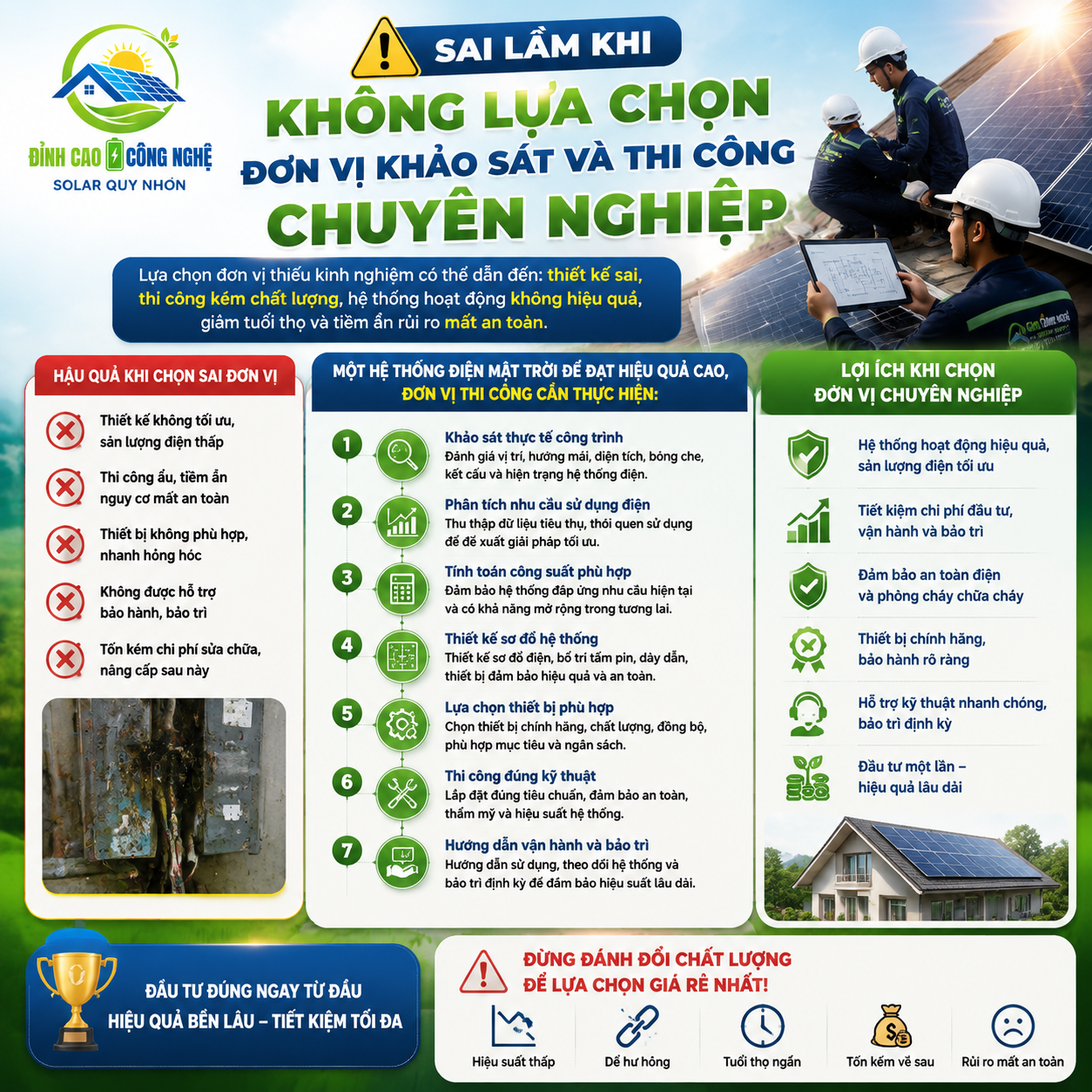 sai lầm khi Không lựa chọn đơn vị khảo sát và thi công điện mặt trời chuyên nghiệp