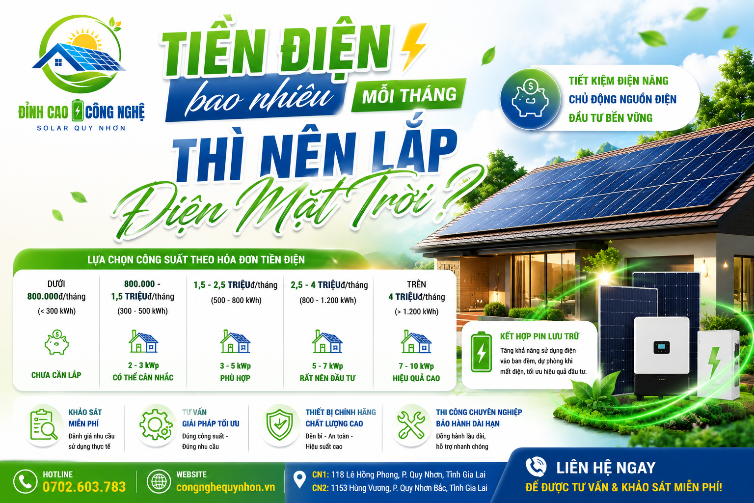 tiền điện bao nhiêu mỗi tháng thì nên lắp điện mặt trời