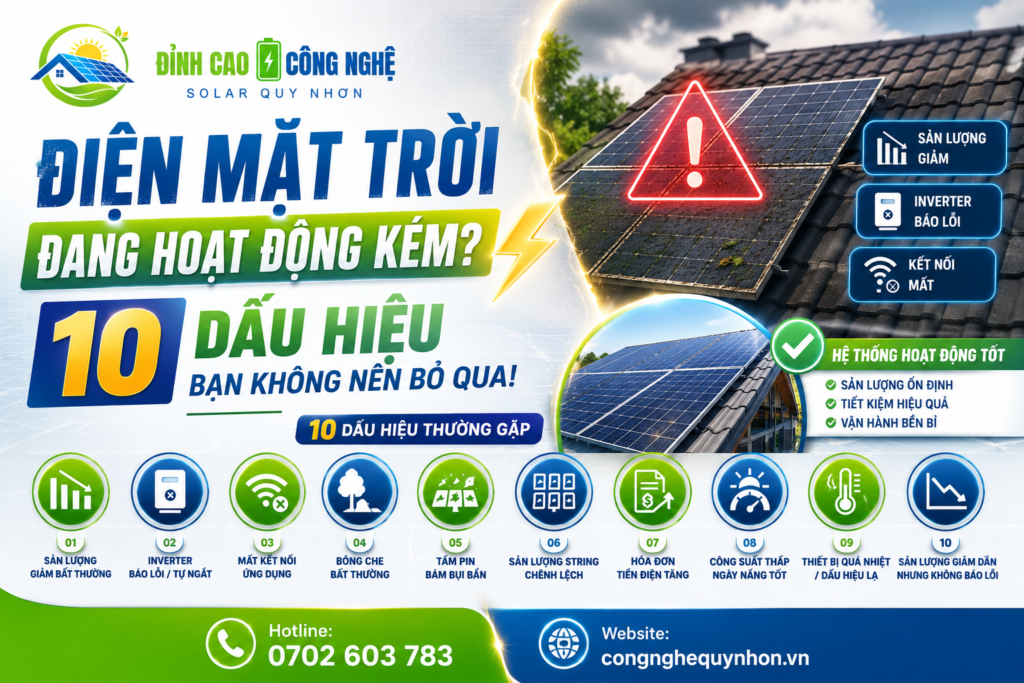 điện mặt trời đang hoạt động kém, 10 dấu hiệu nhận biết