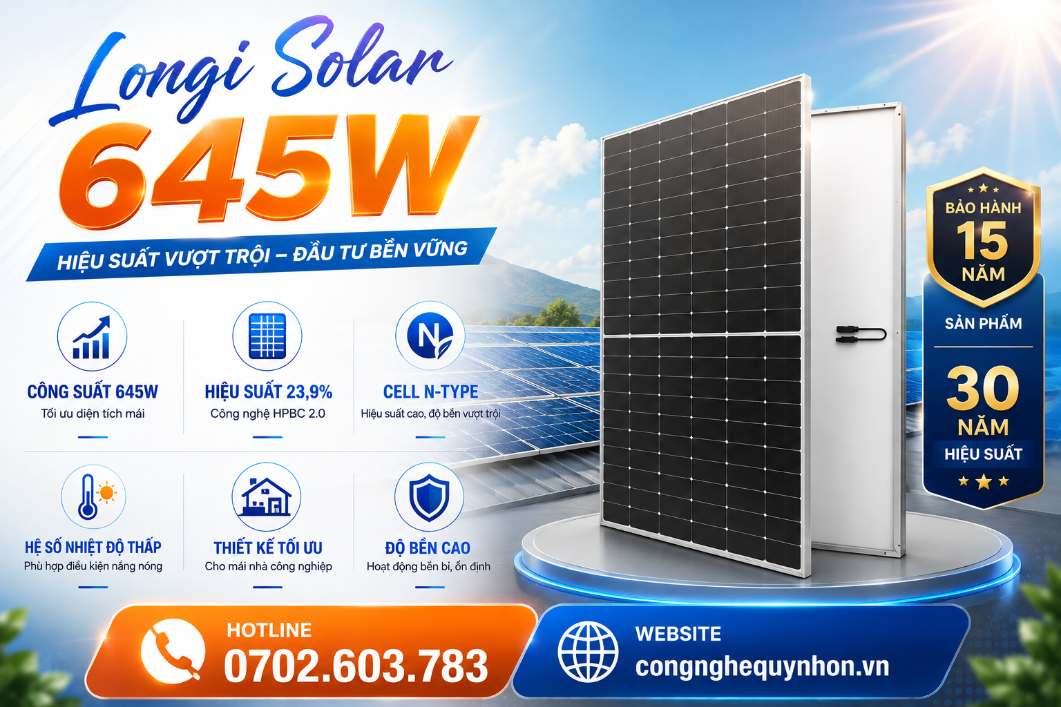 tính năng tấm pin longi solar 645w