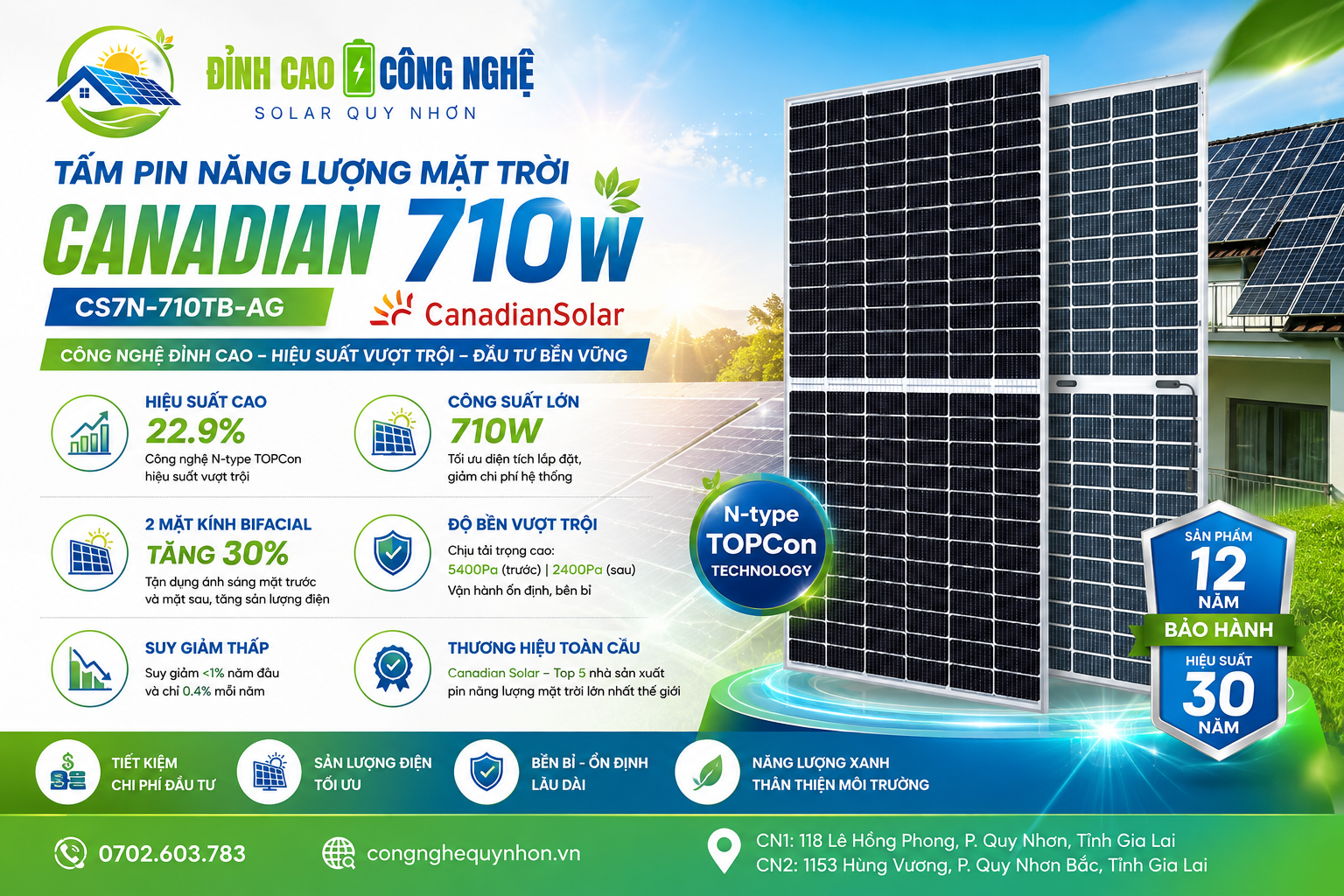 tấm pin năng lượng canadian 710w