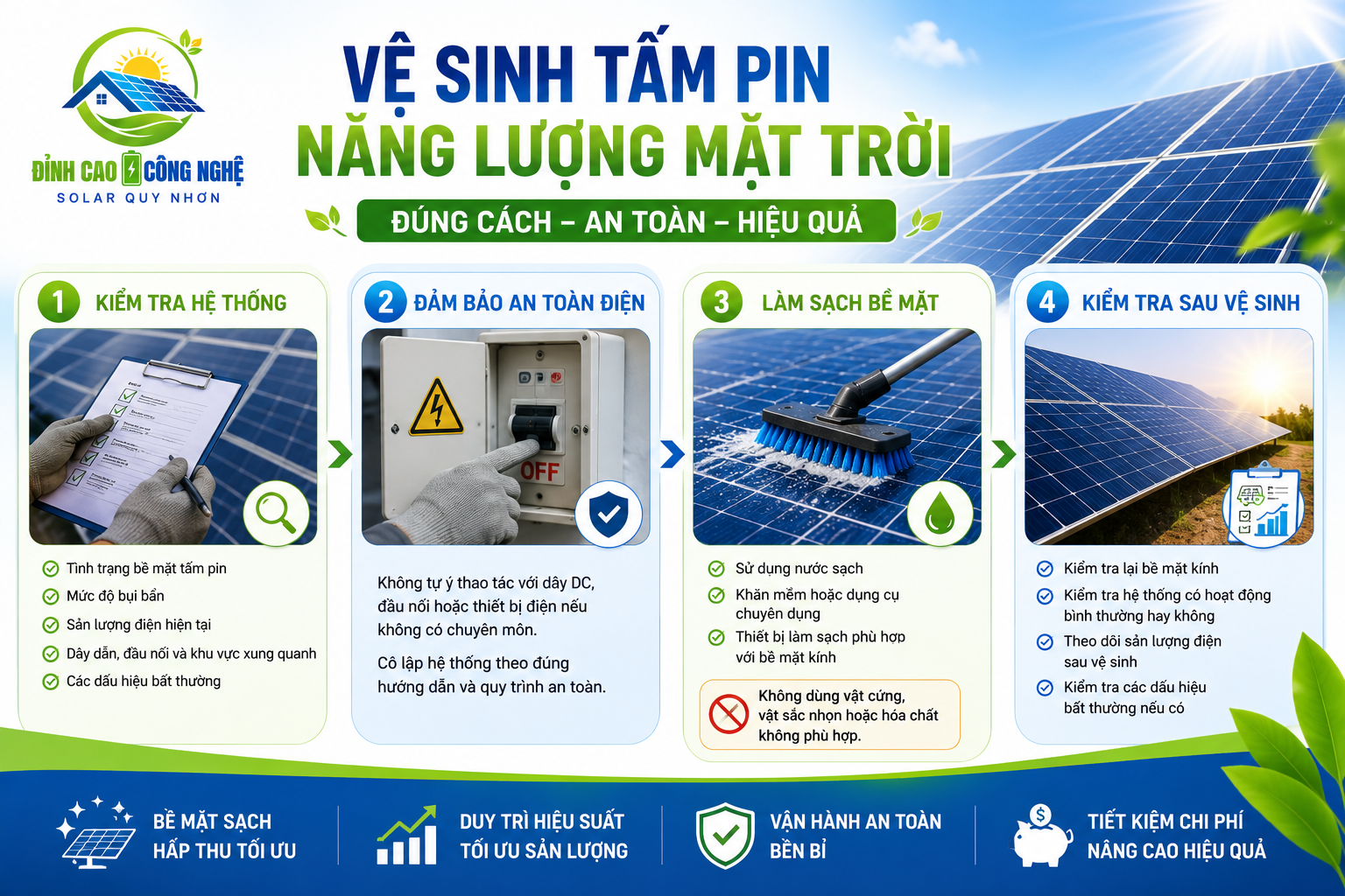 hướng dẫn vệ sinh tấm pin đúng cách