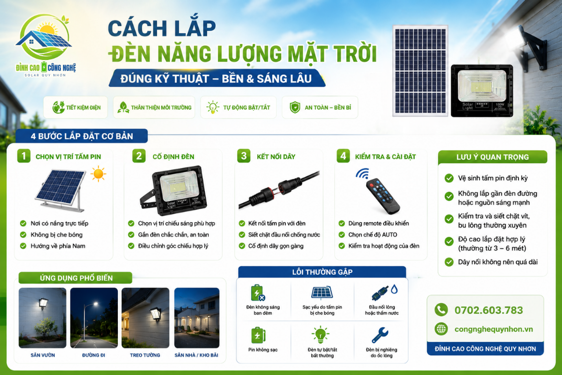 cách lắp đèn năng lượng mặt trời đúng kỹ thuật